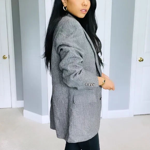 Vintage | Brown Grey 100% Wool Oversized Single Breasted Blazer