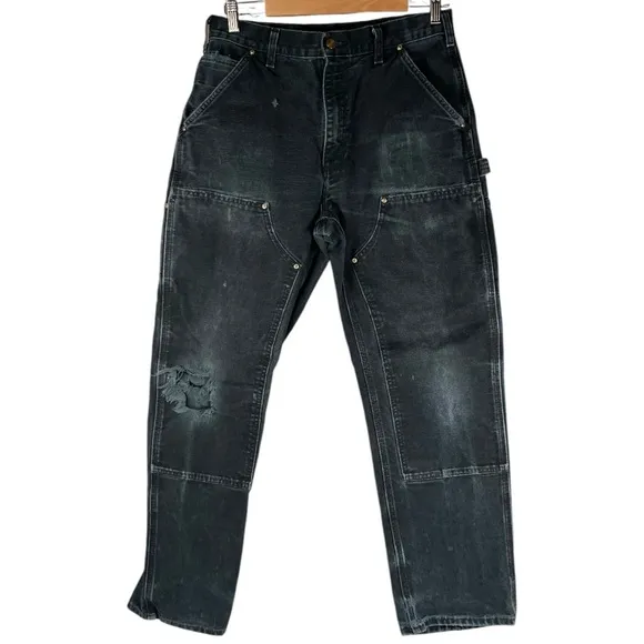 Vintage Carhartt BO1 BLK 32/32 Men's Double Knee destroyed Cotton Duck Pants