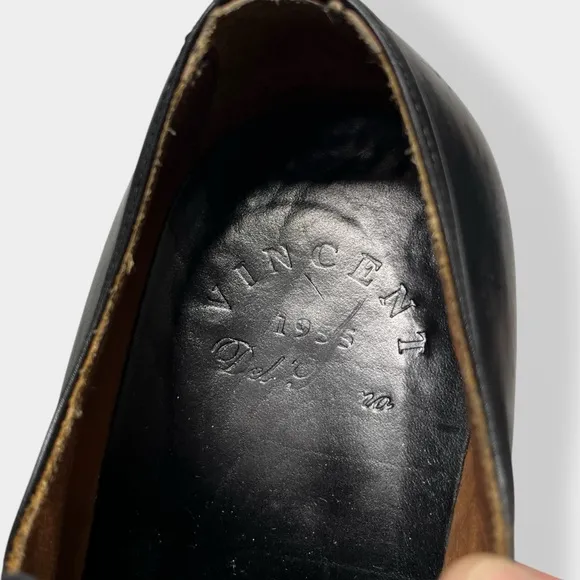 Vintage Classic Black Leather Men's Dress Derby Shoes Chiseled Box Toe Italy 41