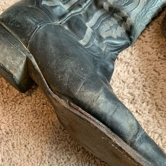 Vintage Dan Post Black Grey Leather Western Boots Cowboy Horse 10 Work