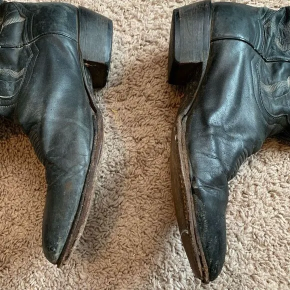 Vintage Dan Post Black Grey Leather Western Boots Cowboy Horse 10 Work