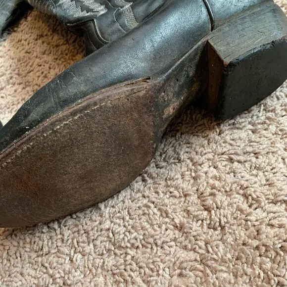 Vintage Dan Post Black Grey Leather Western Boots Cowboy Horse 10 Work