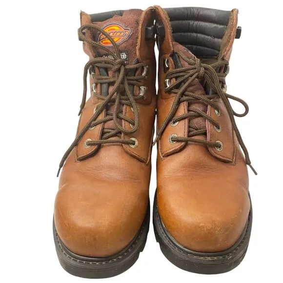 Vintage Dickies Men Brown Leather Work Boots Steel Toe Lace Up Oil Resistant 11W