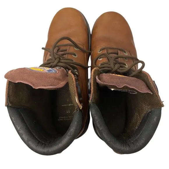 Vintage Dickies Men Brown Leather Work Boots Steel Toe Lace Up Oil Resistant 11W