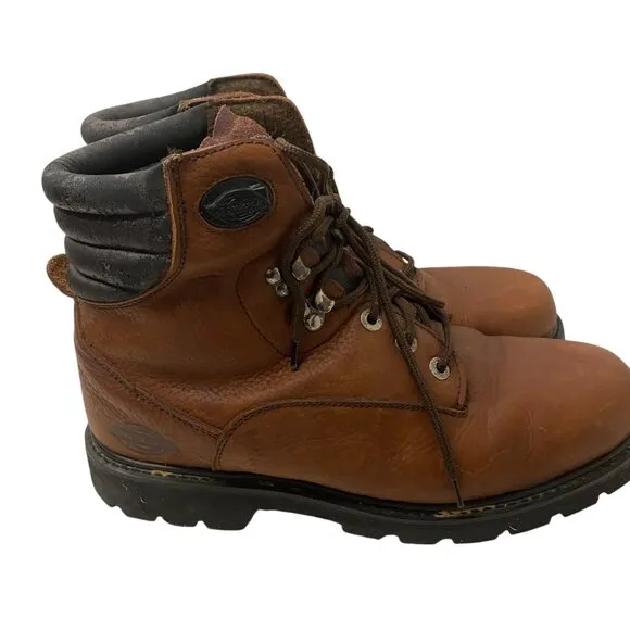 Vintage Dickies Men Brown Leather Work Boots Steel Toe Lace Up Oil Resistant 11W