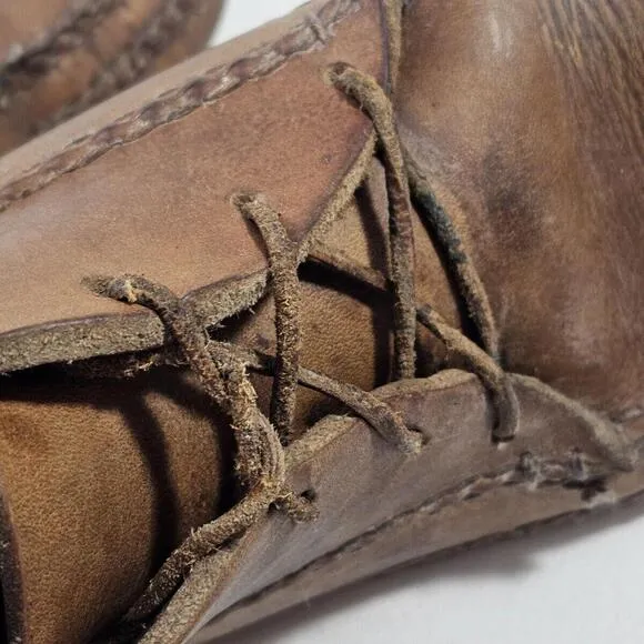 Vintage Double Stitched Genuine Leather Lace Up Mocs Ankle Boots Mens Size 10