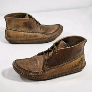 Vintage Double Stitched Genuine Leather Lace Up Mocs Ankle Boots Mens Size 10