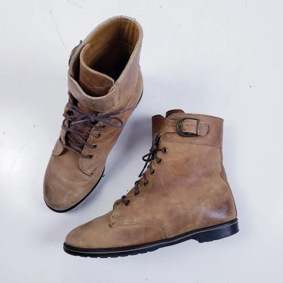 Vintage Eddie Bauer Women's Brown Leather Lace Up Buckle Ankle Hiking Boot 6