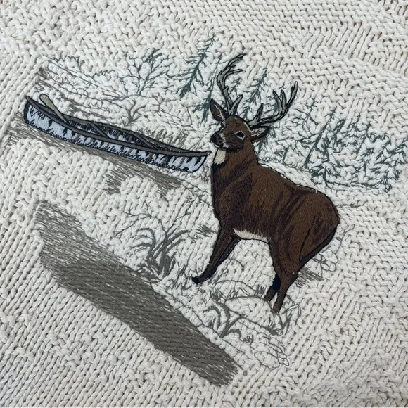 Vintage Embroidered Sweater Deer Nature Hunting Chunky Knit Cotton St Johns Bay