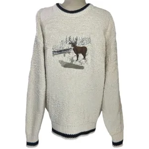 Vintage Embroidered Sweater Deer Nature Hunting Chunky Knit Cotton St Johns Bay
