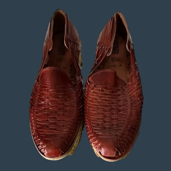 Vintage Handcrafted Mens Leather Huaraches Slip-On Shoes Size 28 By Gonzalez