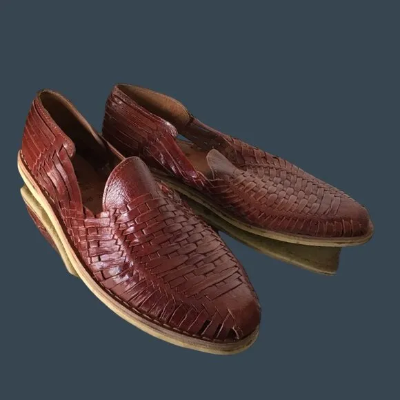 Vintage Handcrafted Mens Leather Huaraches Slip-On Shoes Size 28 By Gonzalez