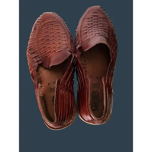 Vintage Handcrafted Mens Leather Huaraches Slip-On Shoes Size 28 By Gonzalez