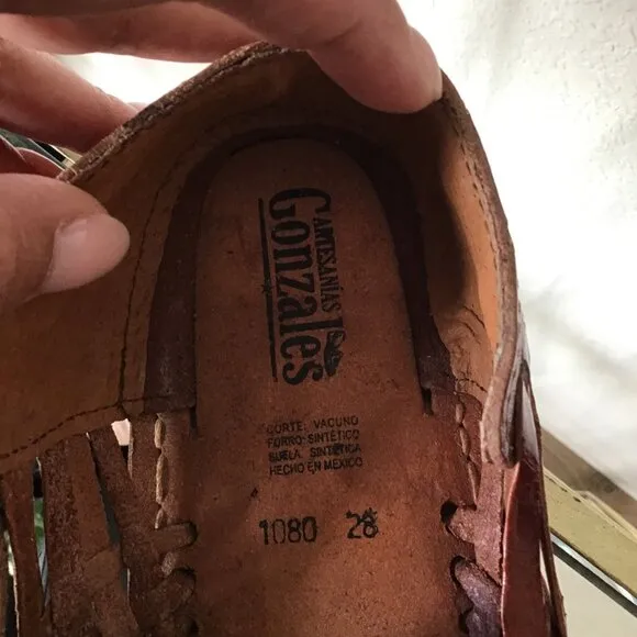 Vintage Handcrafted Mens Leather Huaraches Slip-On Shoes Size 28 By Gonzalez