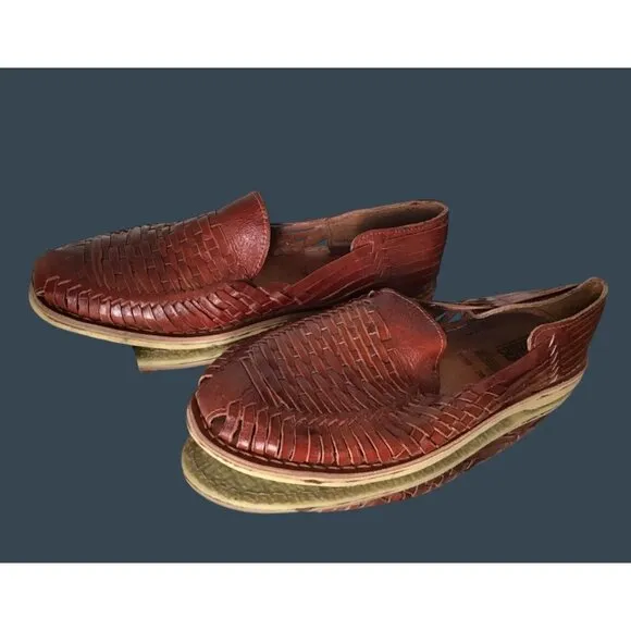 Vintage Handcrafted Mens Leather Huaraches Slip-On Shoes Size 28 By Gonzalez
