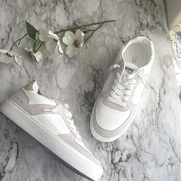 Vintage Havana White Tan Platform Sneakers 8.5 Perforated Low Top Lace Up Shoes