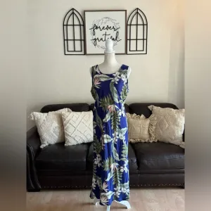 Vintage Hilo Hattie The HawaiianOriginal Blue Floral Maxi Dress Size L Classic