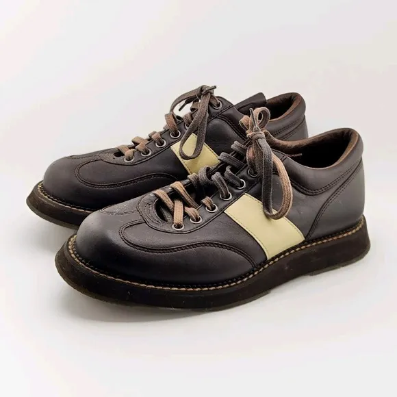 Vintage HYDE Bowling Shoes Mens 8.5 Brown Leather Upper Lace Non Slip