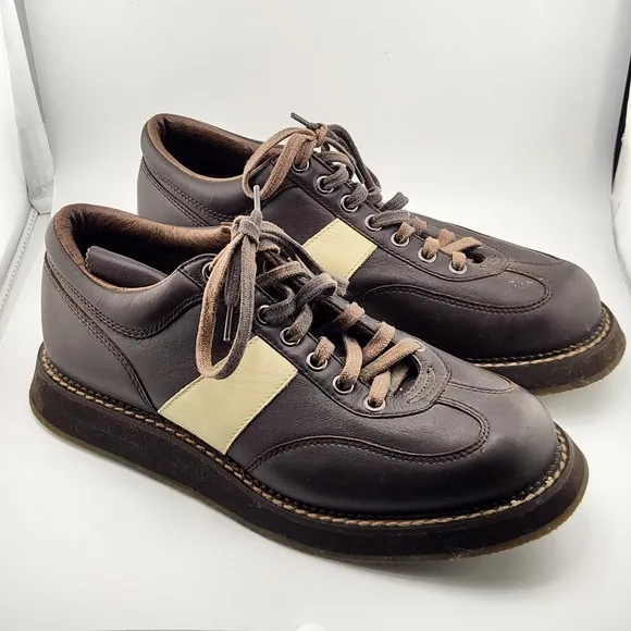 Vintage HYDE Bowling Shoes Mens 8.5 Brown Leather Upper Lace Non Slip