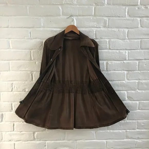 Vintage Jacket Women Small Brown Suede Authentic 60s Coat Mid Length Wide Collar
