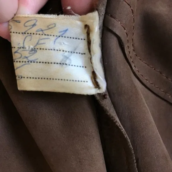 Vintage Jacket Women Small Brown Suede Authentic 60s Coat Mid Length Wide Collar