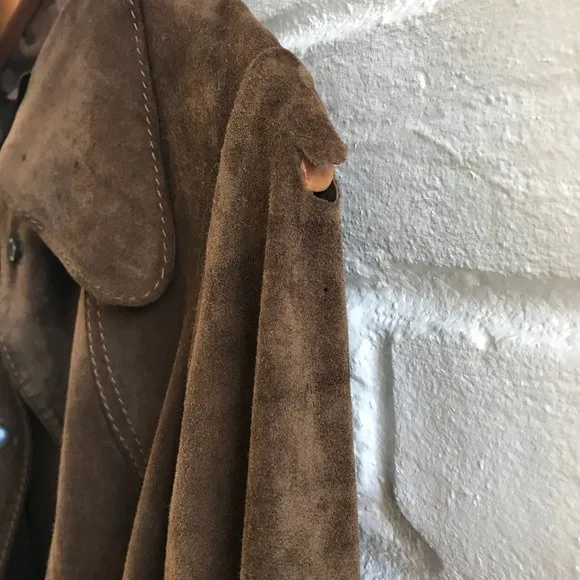 Vintage Jacket Women Small Brown Suede Authentic 60s Coat Mid Length Wide Collar