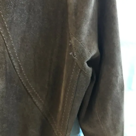 Vintage Jacket Women Small Brown Suede Authentic 60s Coat Mid Length Wide Collar