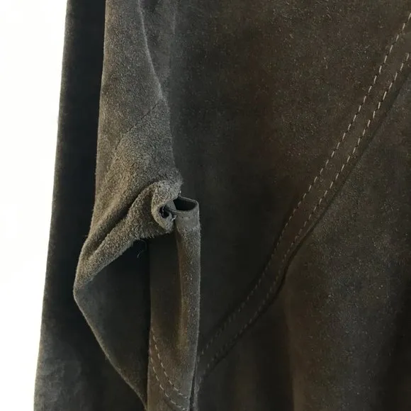 Vintage Jacket Women Small Brown Suede Authentic 60s Coat Mid Length Wide Collar