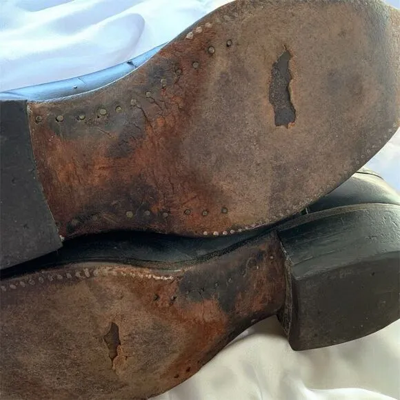 Vintage Justin Boots Black Leather Western Boots Cowboy Horse 8.5 Work