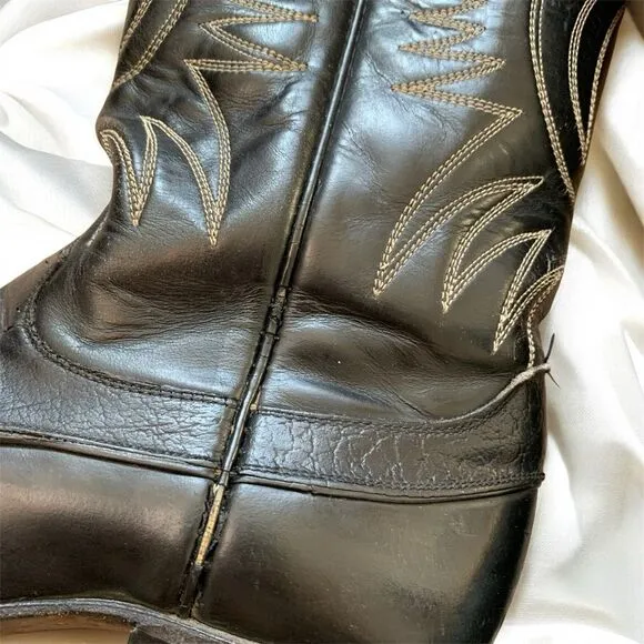 Vintage Justin Boots Black Leather Western Boots Cowboy Horse 8.5 Work