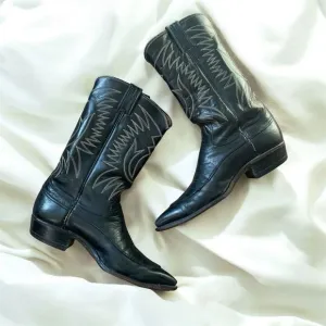 Vintage Justin Boots Black Leather Western Boots Cowboy Horse 8.5 Work