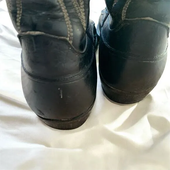 Vintage Justin Boots Black Leather Western Boots Cowboy Horse 8.5 Work