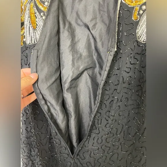 Vintage Laurence Kazar Dynasty Silk Beaded sequin cocktail dress XL Flapper