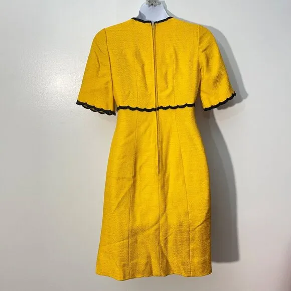 Vintage Mademoiselle Arlette Yellow Dress With Black Trim &amp; Rose‎ Accent 1960's