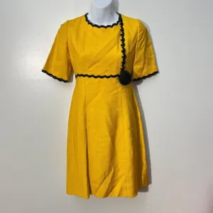Vintage Mademoiselle Arlette Yellow Dress With Black Trim &amp; Rose‎ Accent 1960's