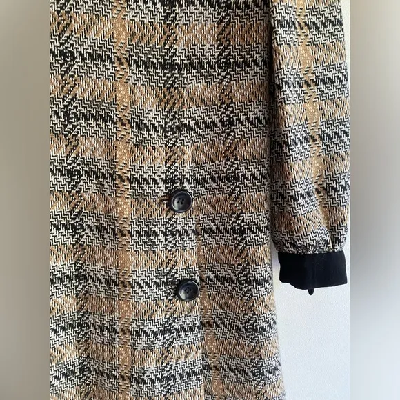 Vintage Mod Bert Geiger Plaid Wool Shift Dress Brown Black