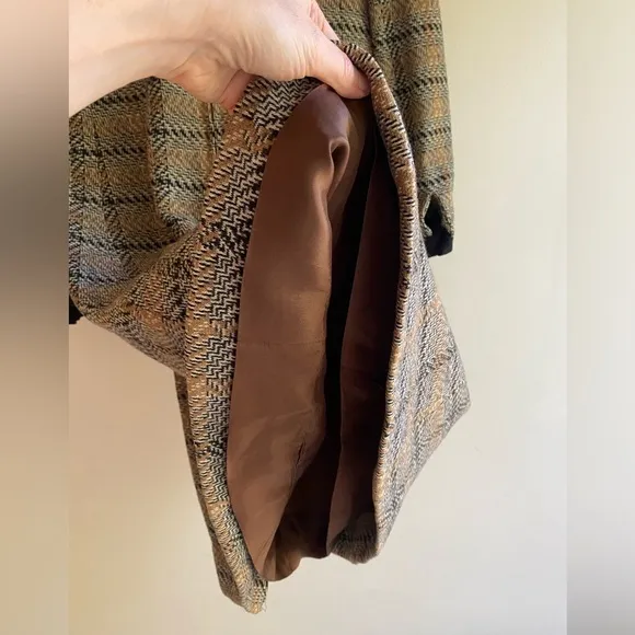 Vintage Mod Bert Geiger Plaid Wool Shift Dress Brown Black