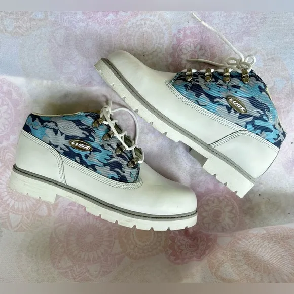 Vintage NY Lug Co Lugz Drifter White Blue Camo Size 10 Combat Booties Rare