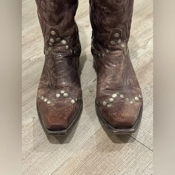 VINTAGE Old Gringo Brown Leather Distressed Studded Boots Men's Size 7.5 B EUC