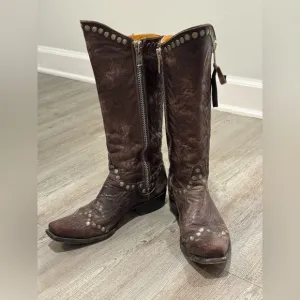 VINTAGE Old Gringo Brown Leather Distressed Studded Boots Men's Size 7.5 B EUC