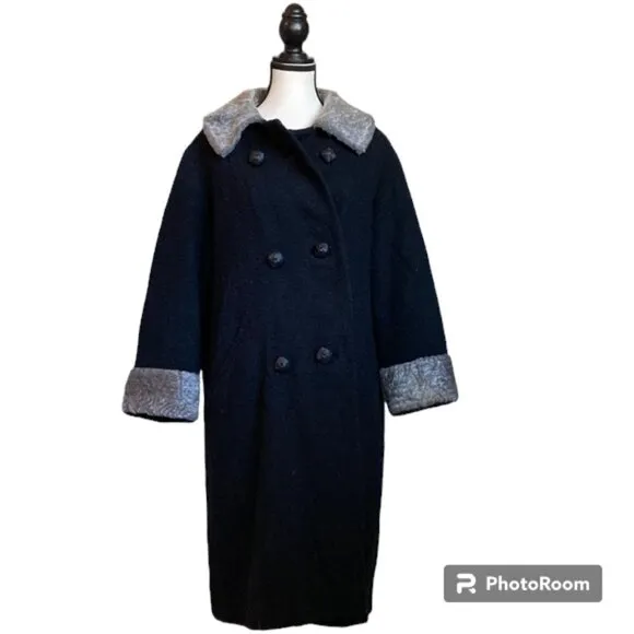 Vintage overcoat union tags mid century modern textured knobby knit faux fur