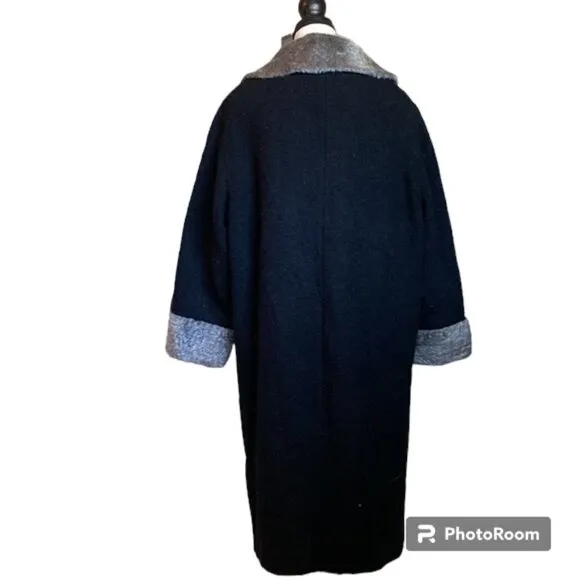 Vintage overcoat union tags mid century modern textured knobby knit faux fur