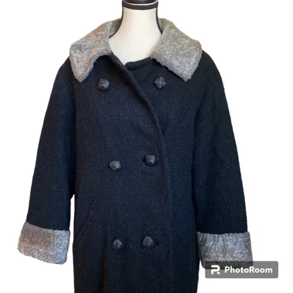 Vintage overcoat union tags mid century modern textured knobby knit faux fur