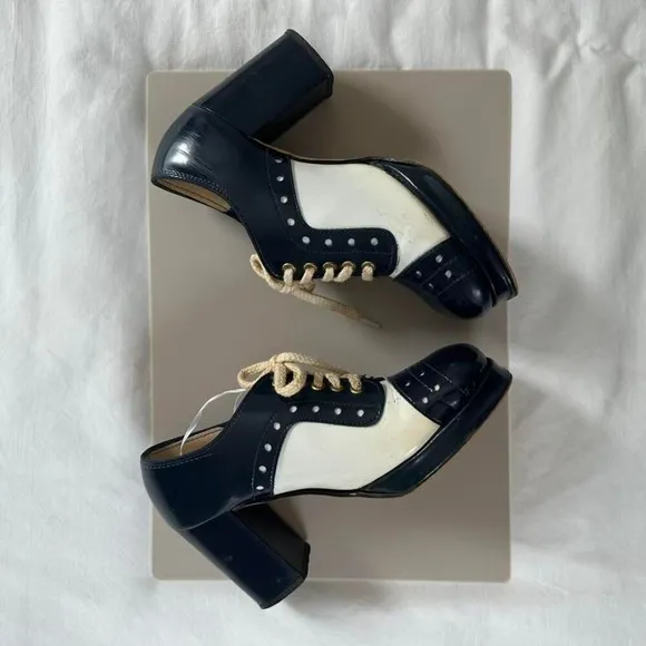 Vintage Oxford Heels Platform Block Heel Lace Up Shoes
