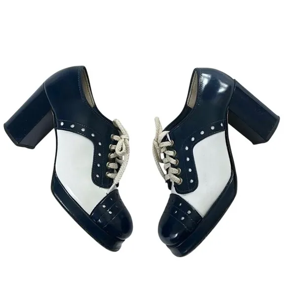 Vintage Oxford Heels Platform Block Heel Lace Up Shoes