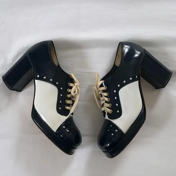 Vintage Oxford Heels Platform Block Heel Lace Up Shoes