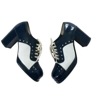 Vintage Oxford Heels Platform Block Heel Lace Up Shoes