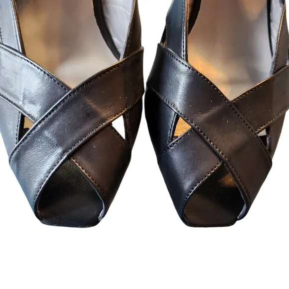 Vintage Peter Kaiser Klari Black Leather Buckle Peekaboo Toe Size 8B