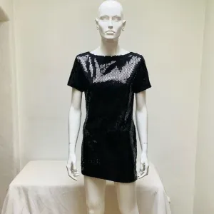 VINTAGE SAELEE MINI ALLOVER SEQUIN DRESS NWOT BLACK SMALL  STRETCH CAP SLEEVE