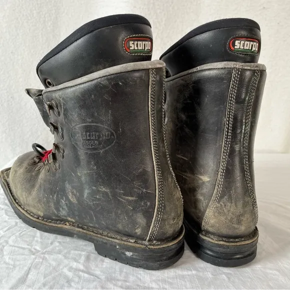 Vintage Scarpa ASOLO Italian Leather lacer three pin tele ski boot’s HEAVY nice